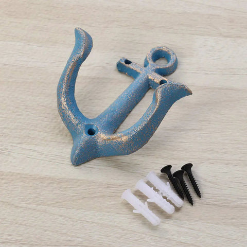 Vintage Rustic Cast Iron Nautical Anchor Wall Hooks Built Tough Real Heavy Duty Coat And Bath Towel Hanger With Quick Install Screws For Household Spaces on a wooden surface with mounting screws.