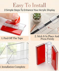 3-step installation guide for 8 Pack Clear Acrylic Self Adhesive Hinges 45x35mm for aquarium lids and display cases, no tools needed
