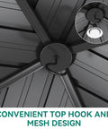 Close-up of top hook and mesh design on 10x10 Foot Metal Hardtop Gazebo For Outdoor Patio Shelter With Sturdy Weather Resistant Frame