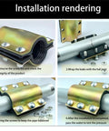 Water pipe repair clamp for 1/2 in pipe, 4 in long, fits PVC/PE/PPR and steel pipes, shown installed