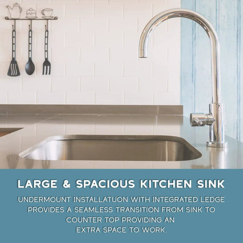 Beefy 23 Inch Undermount Single Bowl Kitchen Sink with Round Drain, 18 Gauge Stainless Steel, Focus on Basin and Faucet