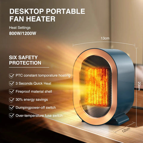 Quiet Ceramic Space Heater For Indoor Use, Portable Electric Desk Heater With 1200W and 800W Heating, Fast Heat Up, Thermostat