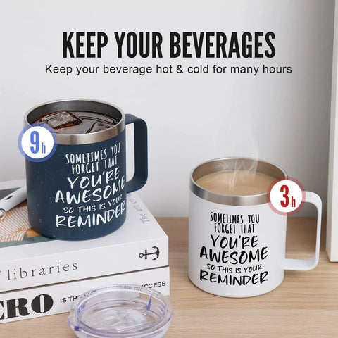 14oz Vacuum Insulated Stainless Steel Coffee Mug For Men With The Message You Are Awesome Daily Motivation Gift For Husband Boyfriend Dad Navy Blue For Everyday Use