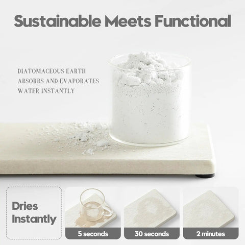 Two Pack Beige Diatomite Soap Dryers Rapid Absorbing Countertop Organizers on a flat surface with diatomaceous earth.