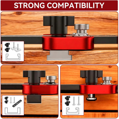 Thin Rip Table Saw Jig Guide With 3 Pulleys, Rock Solid Aluminum Alloy Build, High-Precision U Slot Cutter Jig For Woodworking, Quick Setup, Stable Material Fixation, Reduces Waste And Boosts Accuracy. Strong compatibility shown on table saw