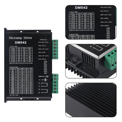 2-pack DM542 microstep drivers in black enclosures with green terminals; DC20–50V, 4.2A, for NEMA 17/23/34 motors.