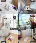 6 USB Travel Power Strip Surge Protector 4 AC Outlets 5 Ft Extension Cord Fast Charging Hub in various settings like home, office, and travel.