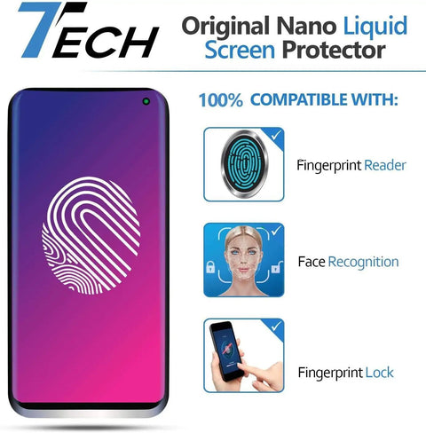 Phone Scratch Remover and Cracked Screen Repair Liquid Glass Protector Universal Nano Protection for All Phones Tablets. Image shows phone demonstrating fingerprint compatibility.