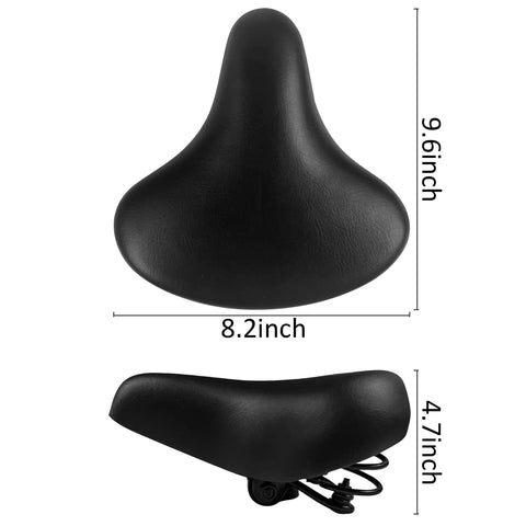 Kids Bike Seat For 18 20 And 24 Inch Bicycles Replacement Saddle With Extra Cushion for Boys and Girls, size 9.6x8.2x4.7in, top view.