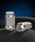 Chrome Golf Cart Lug Nuts Set 16 For EZGO And Club Car, 1/2-20 Thread, durable chrome finish, close-up view