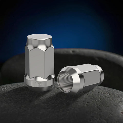 Chrome Golf Cart Lug Nuts Set 16 For EZGO And Club Car, 1/2-20 Thread, durable chrome finish, close-up view