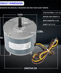 Quarter HP Condenser Fan Motor Replacement For 48 Frame Condenser Units 208 230V 1100 RPM with dimensions and wires visible