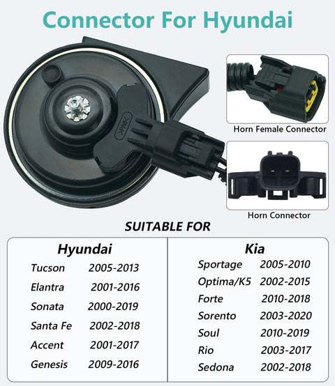 Beefy 2 Tone Car Horn For Hyundai And Kia, Waterproof 128dB Dual Tone High Low Siren, replacement connector shown for Hyundai.