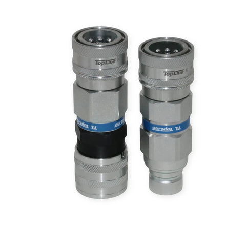 Built Tough Half Inch Hydraulic Quick Connect Coupler Adapter Set Rock Solid Flat Face To Agri Style Fittings With Zinc Plated Casing And Dust Covers For Tractor Hydraulics
