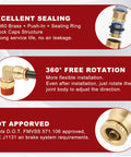 2-pack brass 1/4" push-to-connect elbow fittings, 90-degree union, DOT-approved, 1/4" NPT for air brake lines