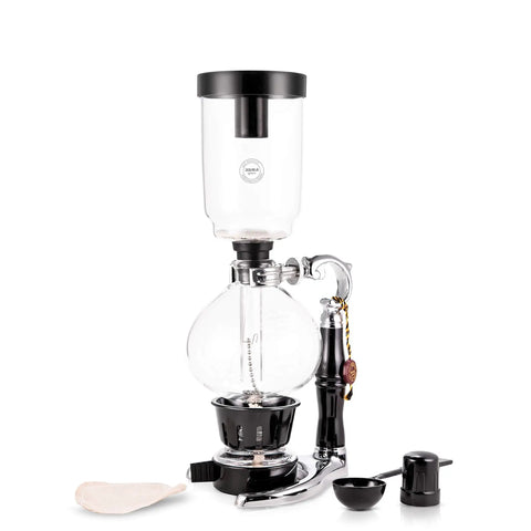 Three Cup Tabletop Siphon Coffee Maker With Alcohol Burner Gravity Brew For Clean Rich Smooth Coffee And Aromas Safe Sleek Stand Vacuum Seal Technology Lets You Brew On Your Counter