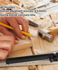 Heavy Duty Aluminum Miter Gauge For Table Saw showing precision adjustment of 0.02mm for accurate cuts on wood.