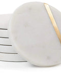 Dope White Marble Coasters Set Of 6 With Gold Brass Inlay For Luxury Aesthetic Modern Coffee Table Decor Real Natural Stone
