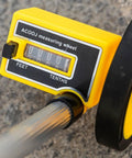 Close-up of Measuring Wheel with Adjustable Length, 0-9999m Capacity, featuring feet and tenths measurement display.