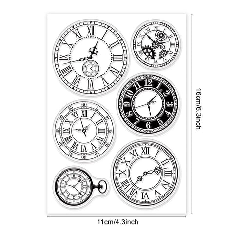 Total Standout Vintage Clock Silicone Clear Stamps With Gear Shapes Retro Transparent Rubber Blocks For Scrapbooking Journal Cards And Dope Diy Crafts That Stamp Super Smooth Every Damn Time, featuring various clock designs.