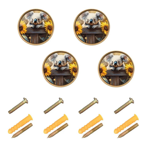 Four Pack Koala Gold Cabinet Knobs, Cute Round Pulls For Drawers, Cabinets, And Dressers, Scratch Resistant Gold Finish