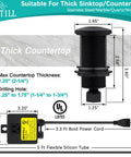 Diagram of Sink Top Garbage Disposal Air Switch Kit Matte Black 3.6 Inch Push Button With Brass Cover, including dimensions and UL certification.
