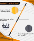 Heavy Duty Bow Rake With 14 Tines And Fiberglass Handle 58 Inch Length Durable Steel Head Anti Rust Welded Joints