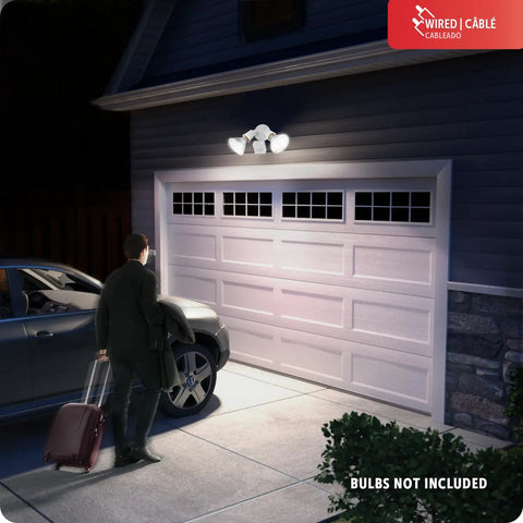 Reliable Top Shelf Twin Head Motion Sensor Security Flood Light With Wide Angle Sweep And Quick Timer Dial To Keep Your Yard Locked Down With No Stress Hardwired Setup In Slick White
