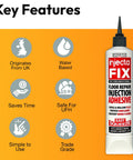 InjectaFix bottle with key features for Extra Strength Floor Repair Adhesive For Loose Or Hollow Tiles Squeaky Wood And Laminate