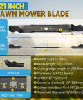 Top and side views of 21 Inch Mulching Lawn Mower Blade For Cub Cadet MTD Craftsman Troy Bilt TB110 TB200 with dimensions and features.