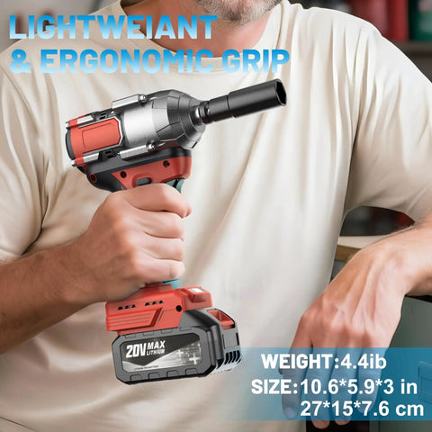 Mgym 500Nm Cordless Impact Wrench 1/2 Inch Electric Driver held in hand, showcasing lightweight design and ergonomic grip.