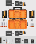 Rugged Water Resistant Camera Battery And Card Case Holds 4 SD Cards 2 CF 2 XQD And 6 Micro SD Cards Plus 2 NP FZ100 Batteries Or 8 AA AAA Batteries layout