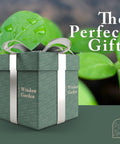 Gift box with text 'The Perfect Gift' against background of green leaves, related to No Mess Indoor Garden Starter Kit With Mini Greenhouse Humidity Dome And 3-Pack Reusable Seedling Trays 30-Cell Germination Trays For Windowsill Seeds Easy Indoor Germinator For Home Garden.