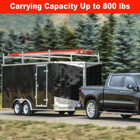 Heavy Duty Roof Ladder Rack For Open And Enclosed Trailers Adjustable Fit For 5.7 To 8.1 Foot Width 800 Pound Load Bearing Aluminum Tubes With Reinforced Base Plate For Built To Last Stability And Durability on enclosed trailer with ladder