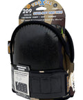 Ultra Soft Camouflage Knee Pads With Non Slip Neoprene Straps Large Size Rugged Worksite Gear packaging front view.