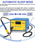Digital Soldering Station Pro Grade With PID Temperature Control, ESD Safe, displaying automatic sleep mode settings