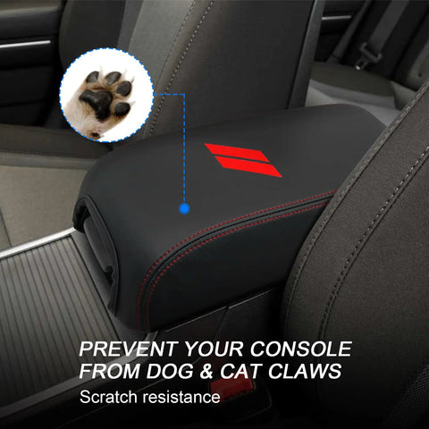 Dodge Charger Center Console Cover Leather Armrest with Red Stitching, protecting console from pets, fits 2011-2023 Charger, 2015-2022 Chrysler 300