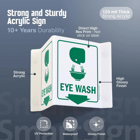 Eye Wash Safety Sign Projecting Sign 5 By 6 Inch Acrylic Built Tough With 180 Degree Visibility For First Aid Station And Workplace Perfect For Labs Shops Schools And Safety Signage At Doorways