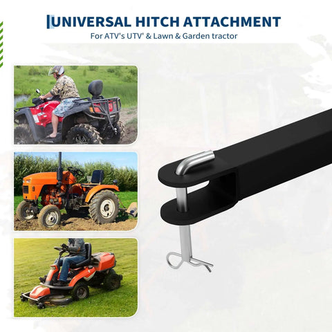 Universal hitch for Beefy Dump Cart Pull Behind For Lawn Tractor With 750 Lb Capacity And 15 Cu Ft Heavy Duty Steel Utility Trailer