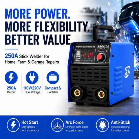 250A Dual-Voltage Stick Welder With 110V And 220V IGBT Inverter, Portable Workhorse MMA Welder With Hot Start, Arc Force And Anti-Stick, Digital Display For Home, Farm, Garage Repairs