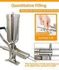 Pro Grade Donut Filler Machine 5L Manual Injector with 4 anti-drip pipes showing adjustable screws and stainless steel body.