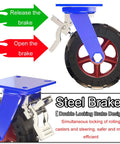 Built Tough Heavy Duty Swivel Castor Wheels 4 Pack With Double Locking Brakes Solid Rubber Casters showing brake mechanism and tire details.