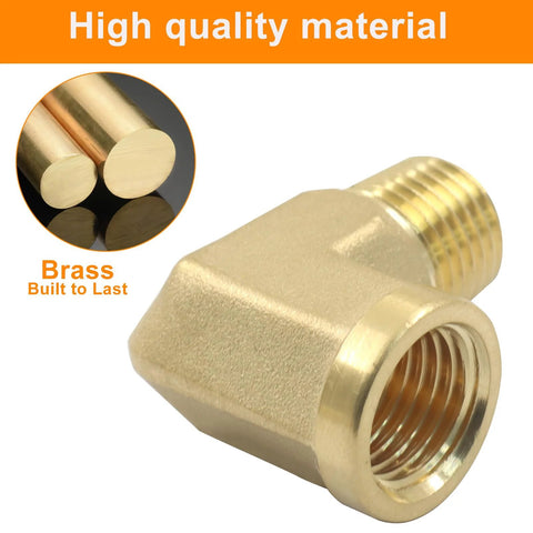 Brass 90-degree elbow fitting, 1/4 NPT male to 1/4 NPT female, forged plumbing connector