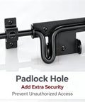 Heavy Duty Steel Gate Slide Bolt Latch with padlock hole for added security and black powder coated finish.