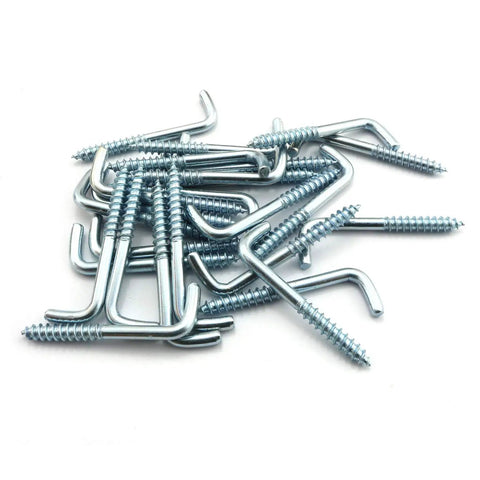 Hardcore Zinc Plated Square Bend Hooks M5 Lag Screws 25 Pack Heavy Duty Carbon Steel shoulder fasteners in a pile.