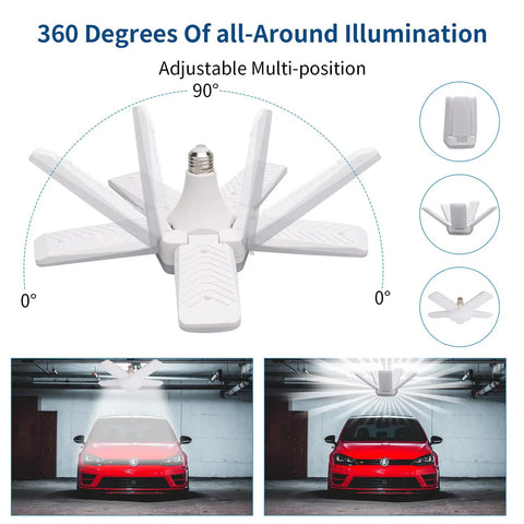 Super Bright LED Garage Light 2 Pack 10000 Lumens 6500K Shop Light With Five Adjustable Panels in garage lighting setup.