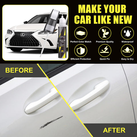 White Pearl 085 Lexus Touch Up Paint Kit 2 In 1 Scratch Remover For Nicks And Chips Exact Color Match Easy Fix For Lexus Models ES IS LS NX RX UX And More shown before and after repair image with car