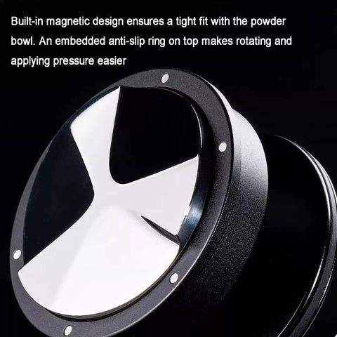 Upgrade Your Daily Grind With This Premium 58mm Espresso Accessories Kit, Spring Loaded Tamper, Wdt Tool, Dosing Funnel, And Wooden Stand For That Smooth Pro Barista Pull Every Single Time, featuring a magnetic powder bowl with anti-slip ring.