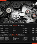 Engine Timing Belt Kit With Water Pump And Tensioner For Honda Odyssey 2000 2004 Pilot 2003 2004 Acura MDX 2001 2002 TL 2000 2003 compatible models diagram