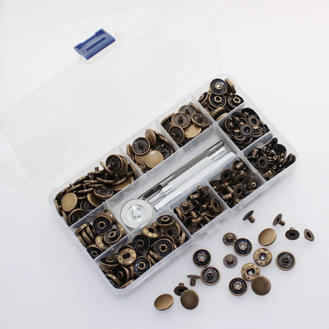 Leather Snap Fasteners Kit 80 Sets 15mm Antique Brass Pro Grade Heavy Duty Snap Buttons With 4 Setter Tools Diy Projects